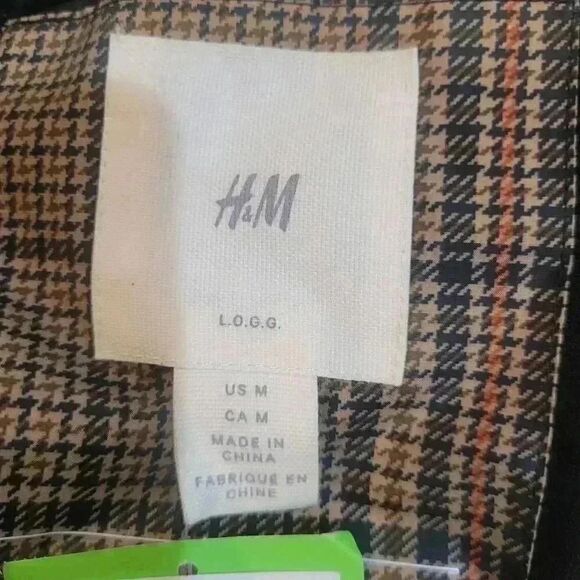 H&M Men's Beige/Black Plaid Windbreaker NEW - Picture 5 of 14